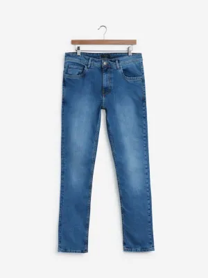 WES Casuals Blue Slim-Fit Faded Jeans
