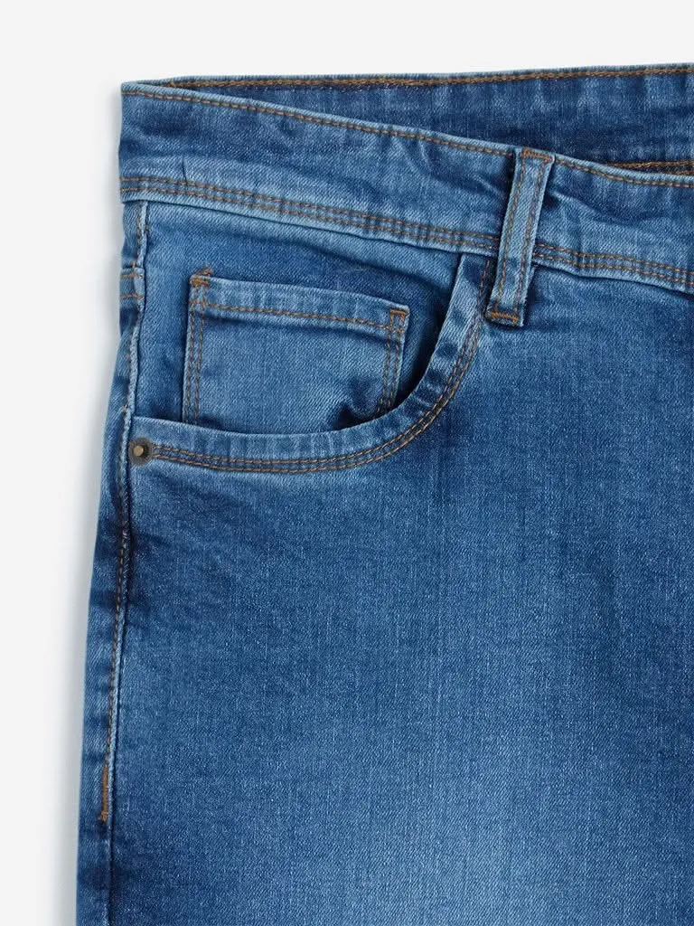 WES Casuals Blue Slim-Fit Faded Jeans