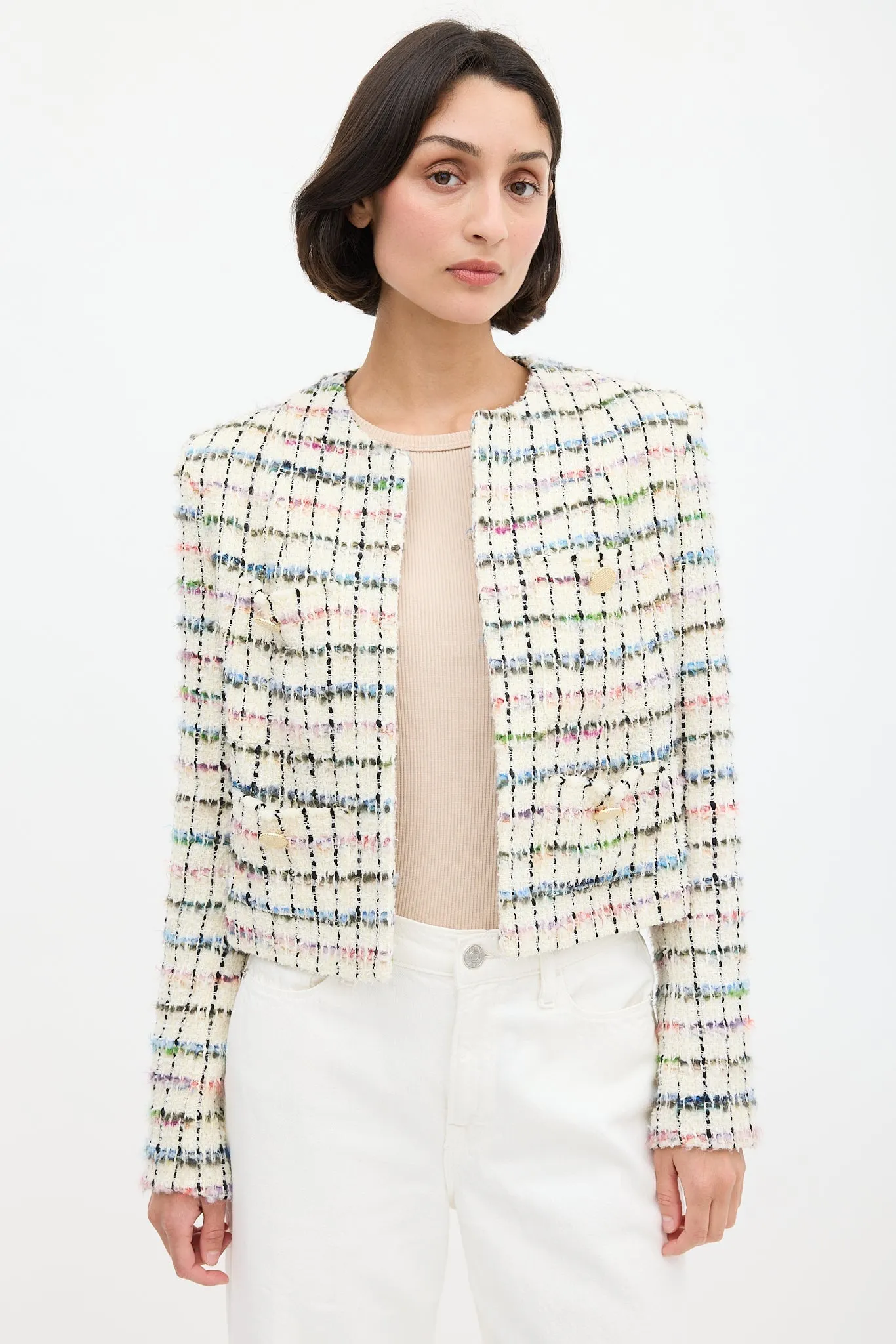 White & Multi Miora Tweed Blazer