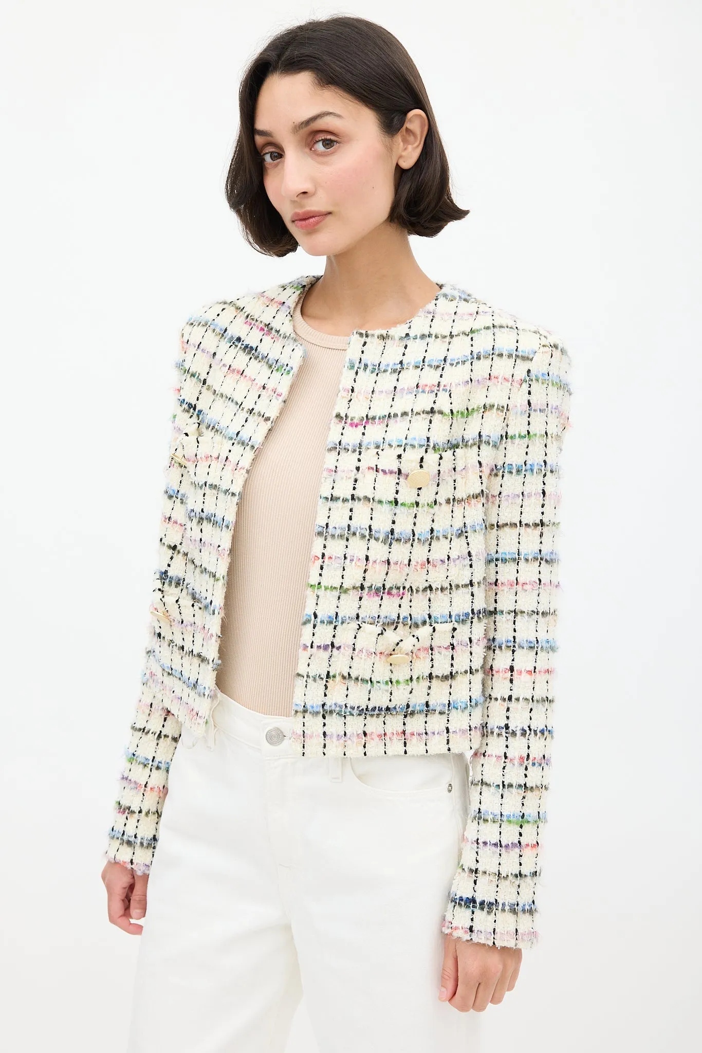White & Multi Miora Tweed Blazer