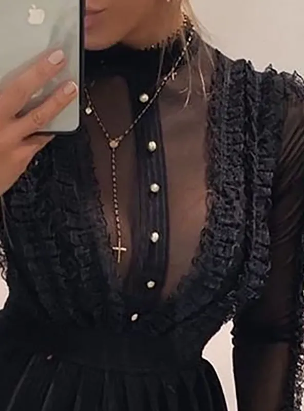 Women Long Sleeve Casual Mini Dresses