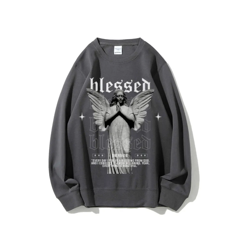 Women Vintage Blessed Angel Graphic Sweatshirts