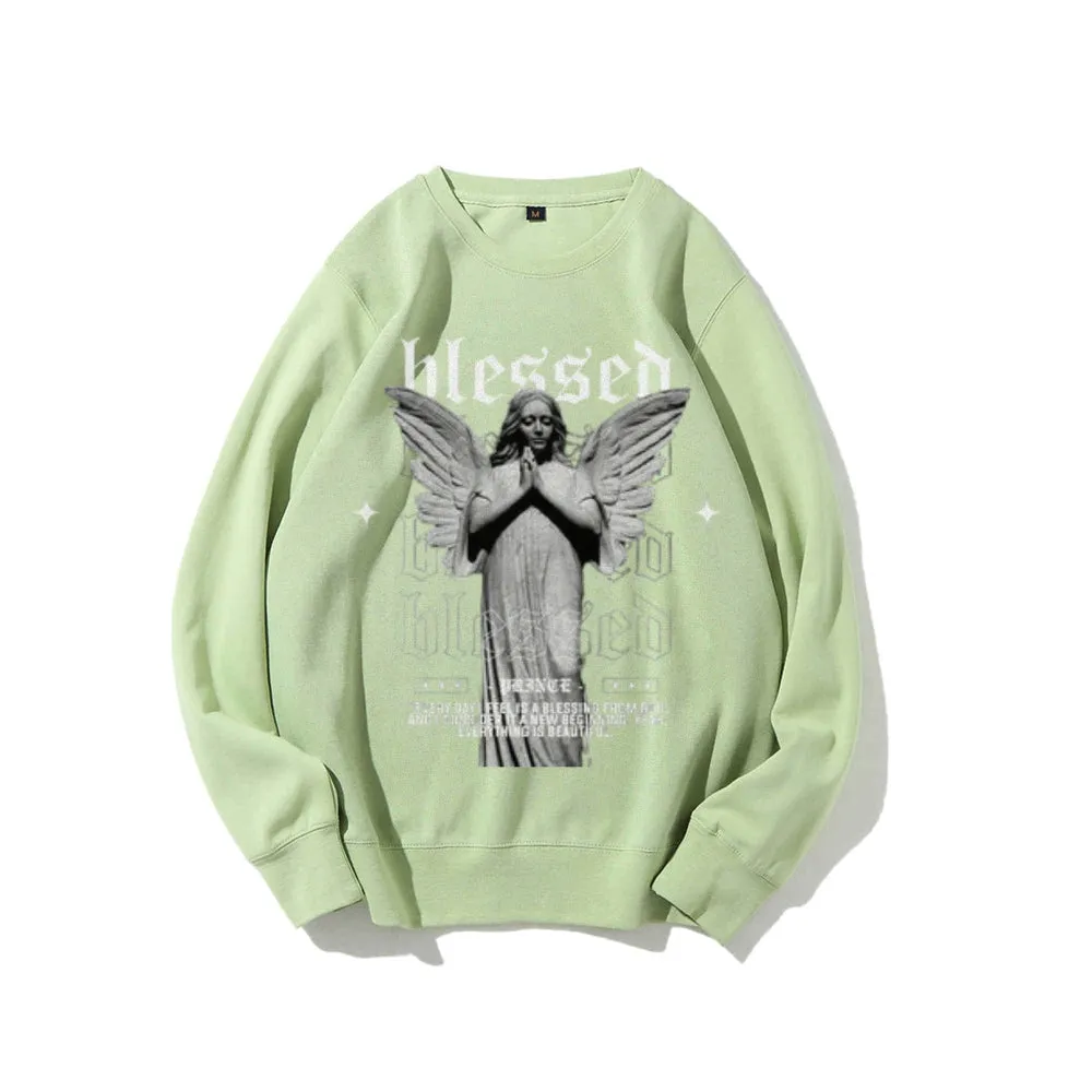 Women Vintage Blessed Angel Graphic Sweatshirts