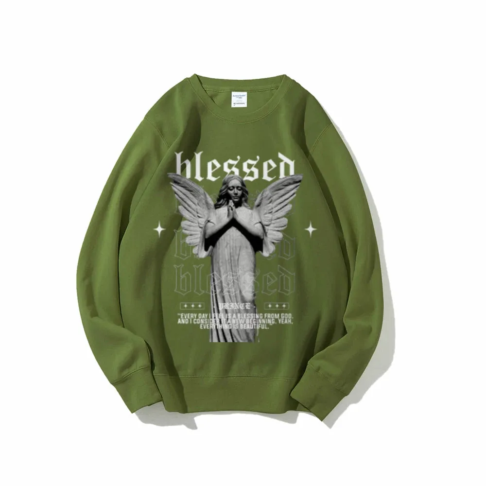 Women Vintage Blessed Angel Graphic Sweatshirts