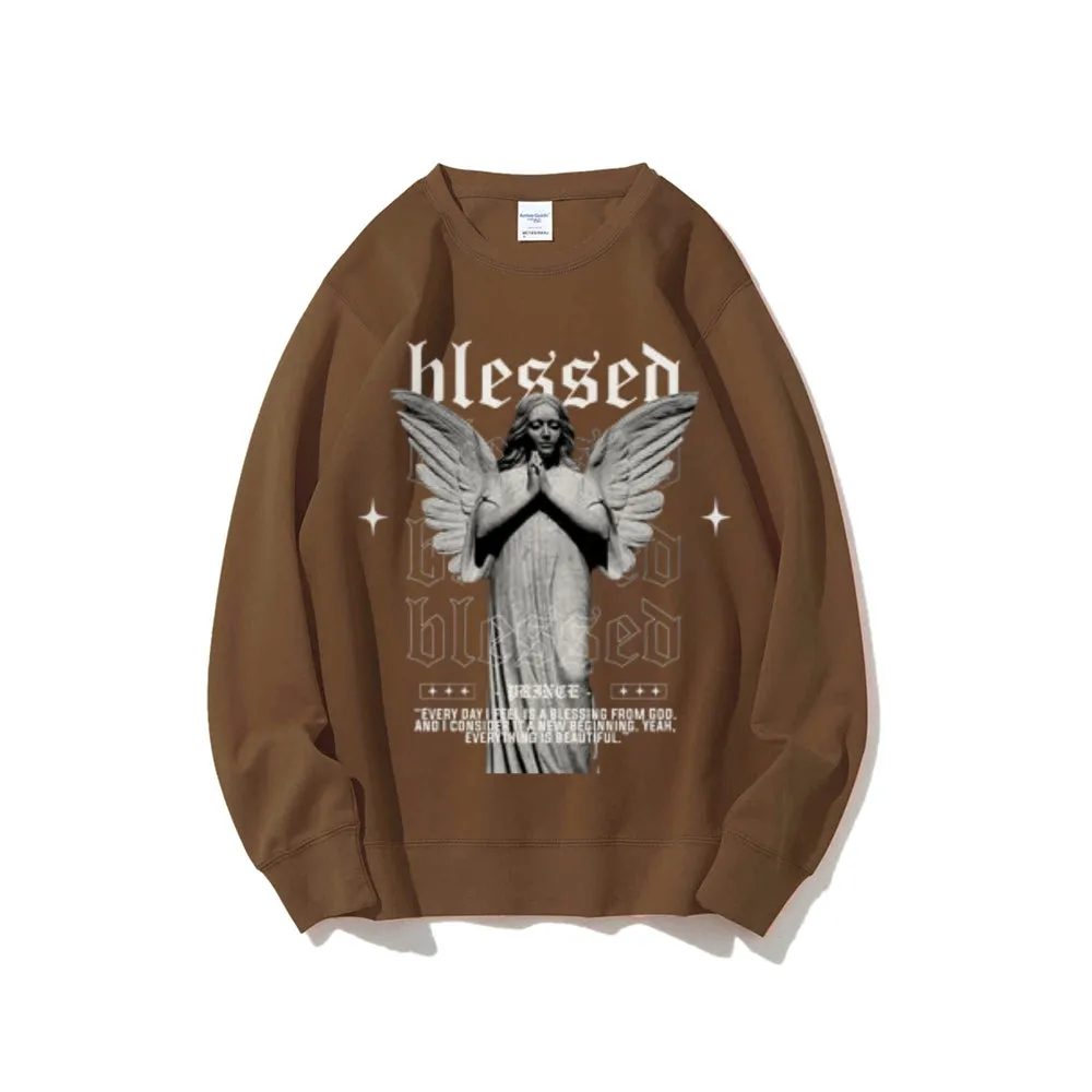 Women Vintage Blessed Angel Graphic Sweatshirts