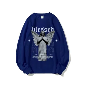 Women Vintage Blessed Angel Graphic Sweatshirts