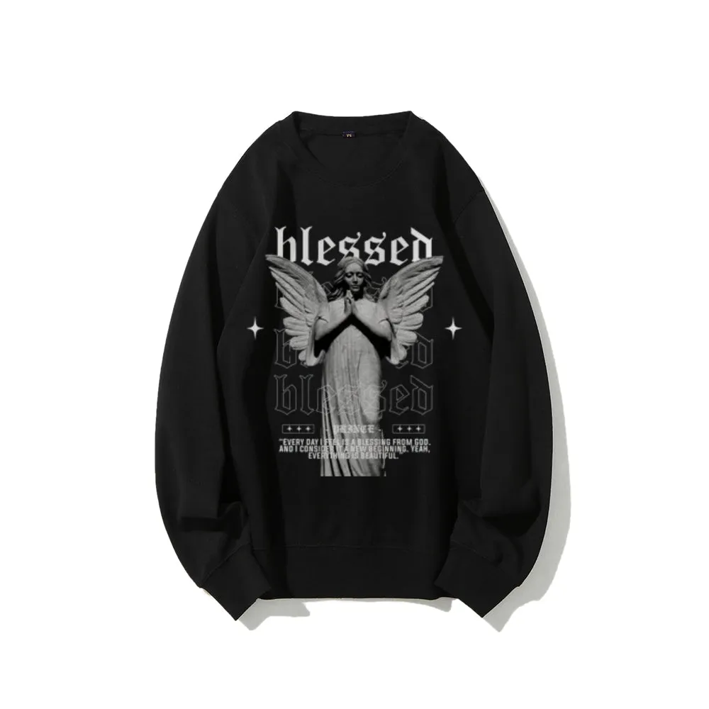 Women Vintage Blessed Angel Graphic Sweatshirts