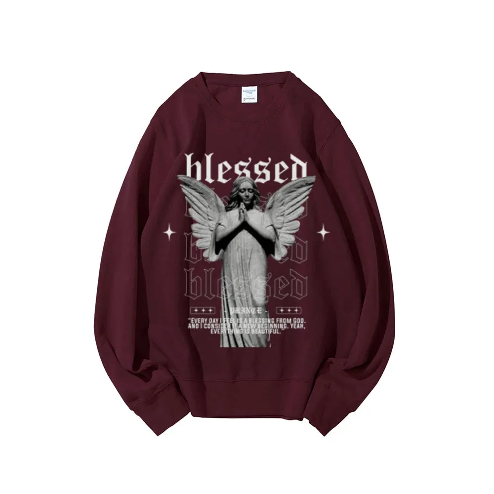 Women Vintage Blessed Angel Graphic Sweatshirts