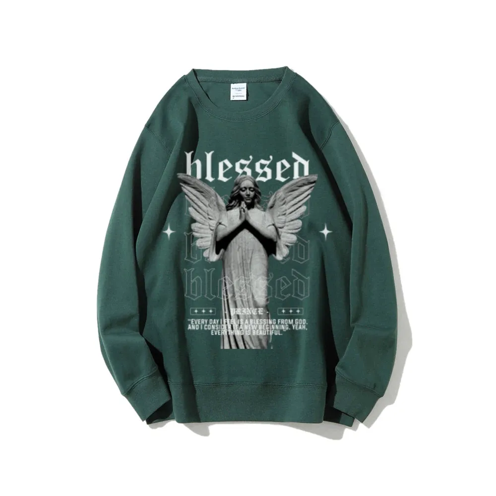 Women Vintage Blessed Angel Graphic Sweatshirts