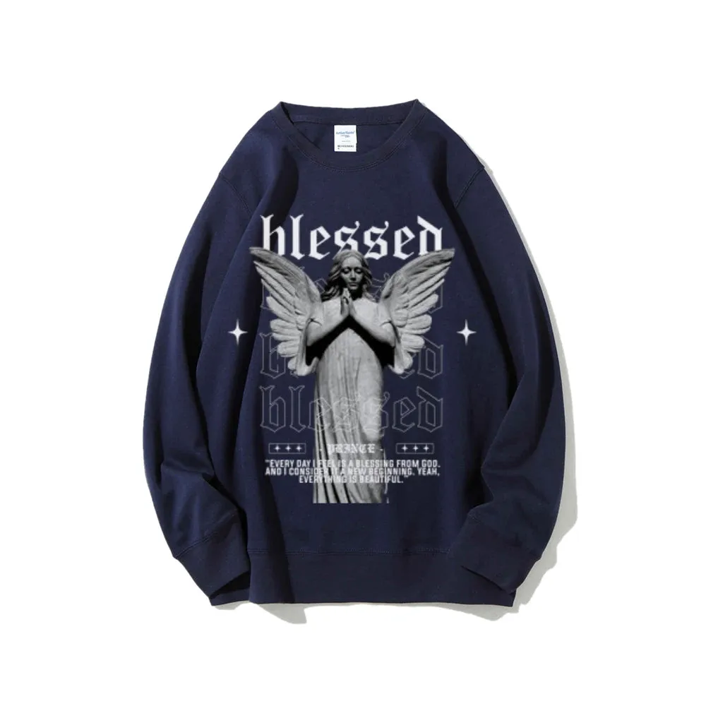 Women Vintage Blessed Angel Graphic Sweatshirts