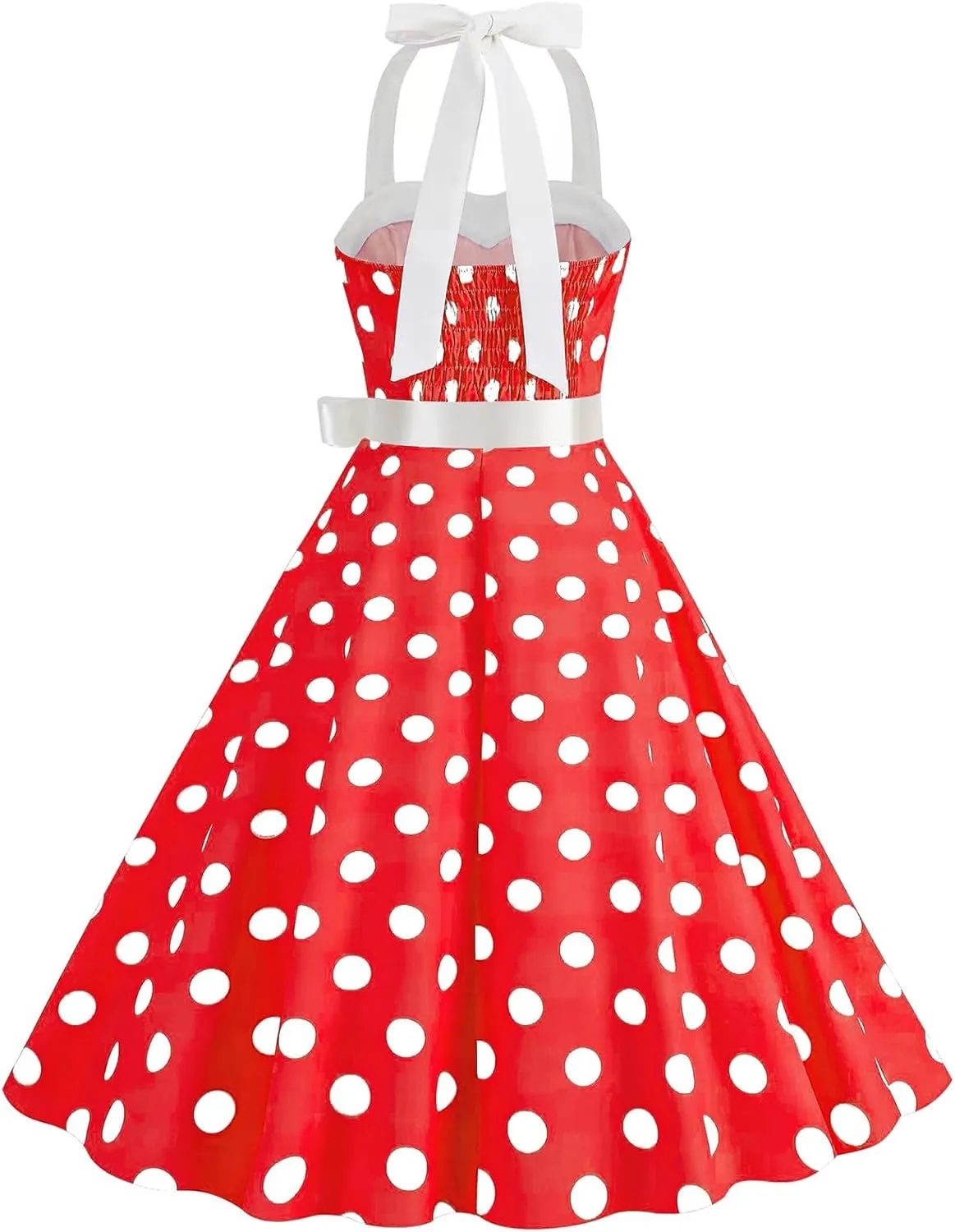 Women's 1950s Polka Dot Swing Dress Halter Neck Vintage Rockabilly A-Line Cocktail Party Dresses with Bow