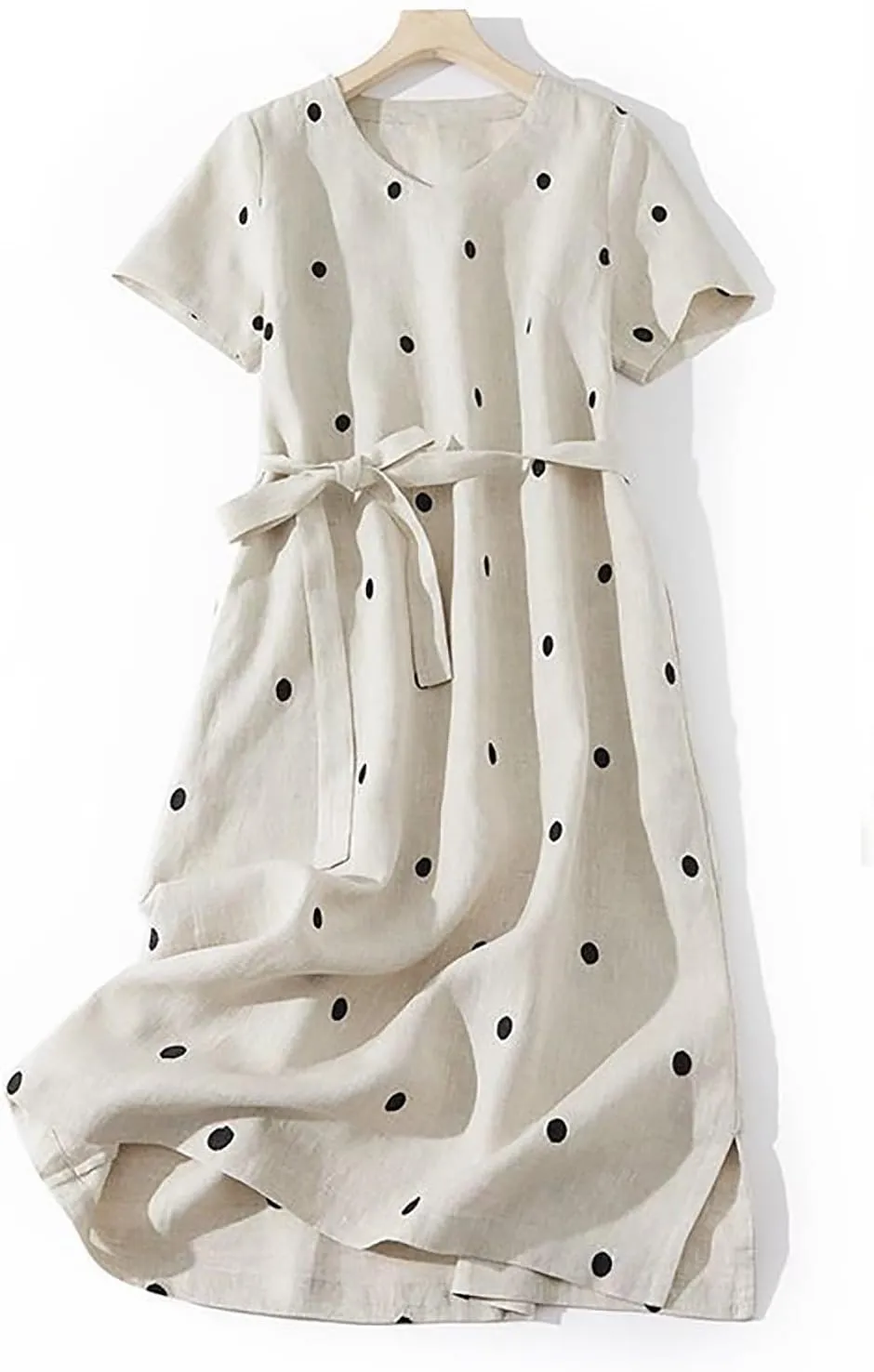 Womens Boho Floral Dresses Cotton Linen Short Sleeves Maxi Swing Dress, Summer Dress for Women 2024 Beach Sundress