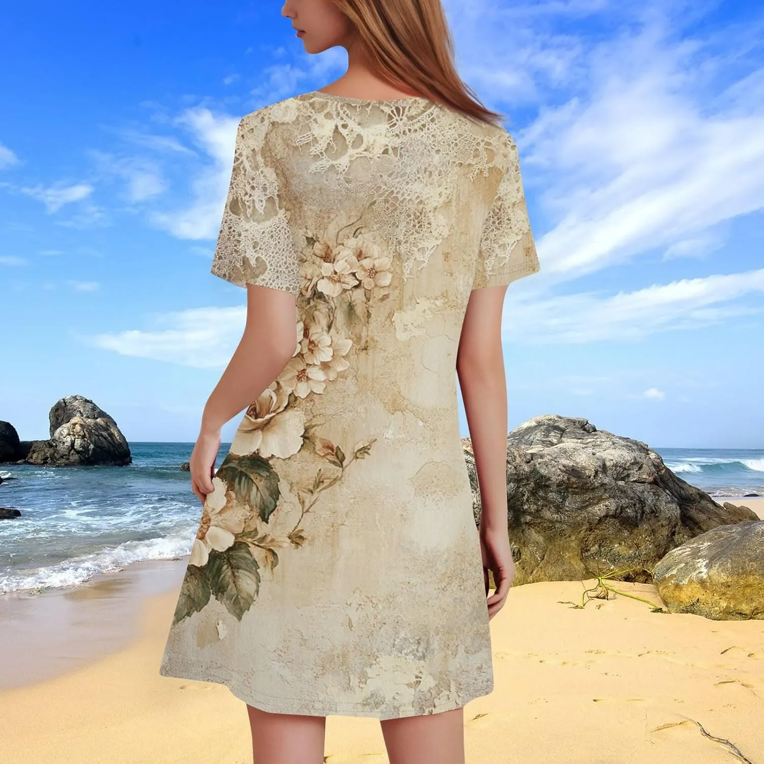 Women's Casual A-Line Dresses Summer Floral Tshirt Dress Short Sleeve Mini Dress Flowy Sundresses