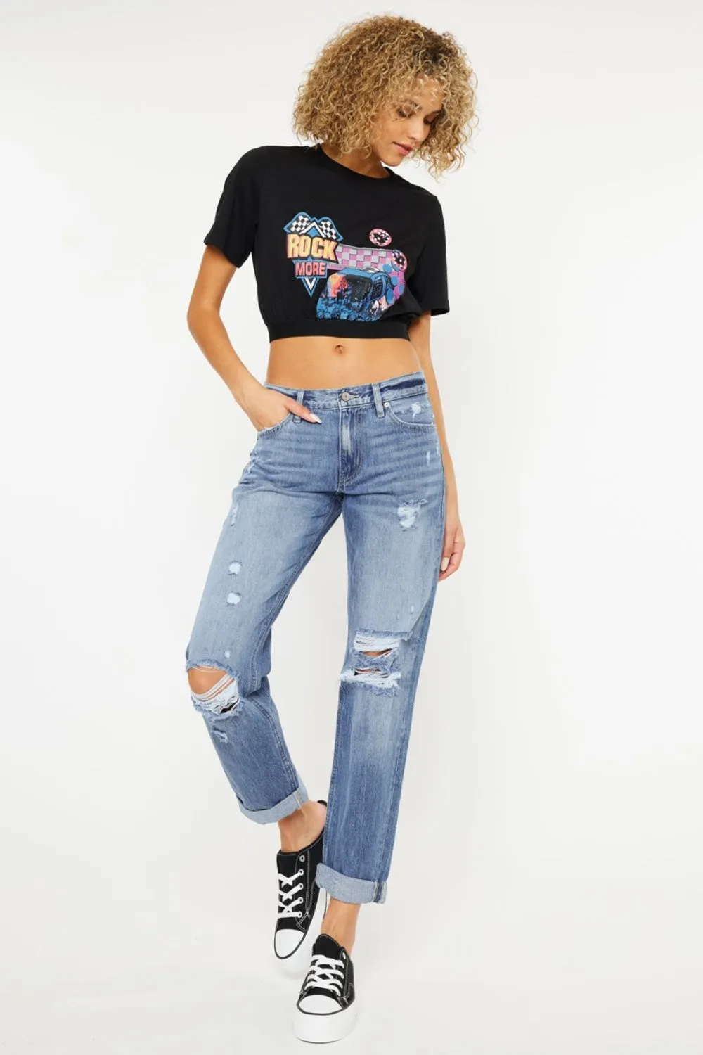 Women's Kancan Mid Rise Distressed Straight Jeans