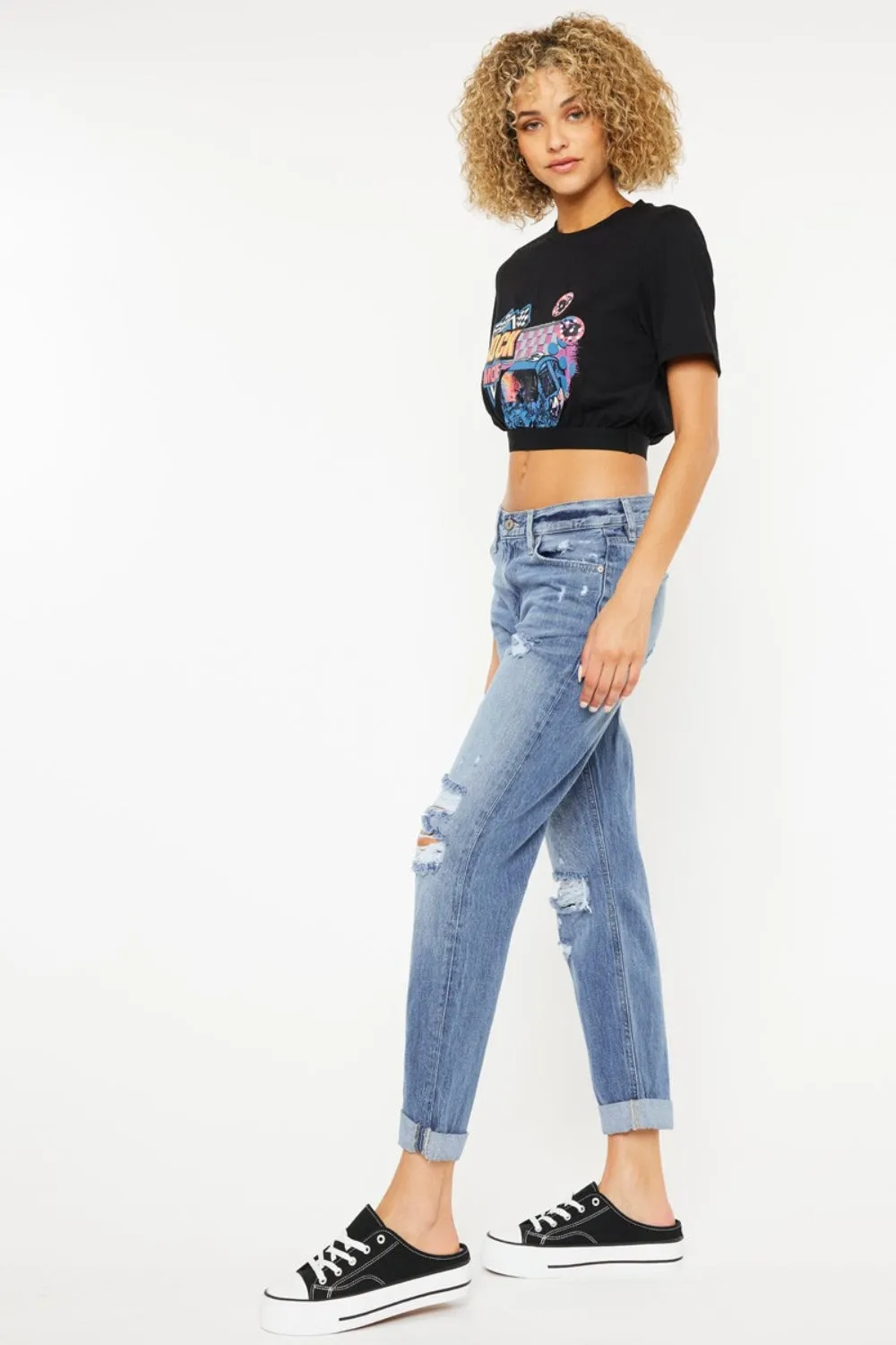 Women's Kancan Mid Rise Distressed Straight Jeans