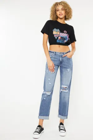 Women's Kancan Mid Rise Distressed Straight Jeans