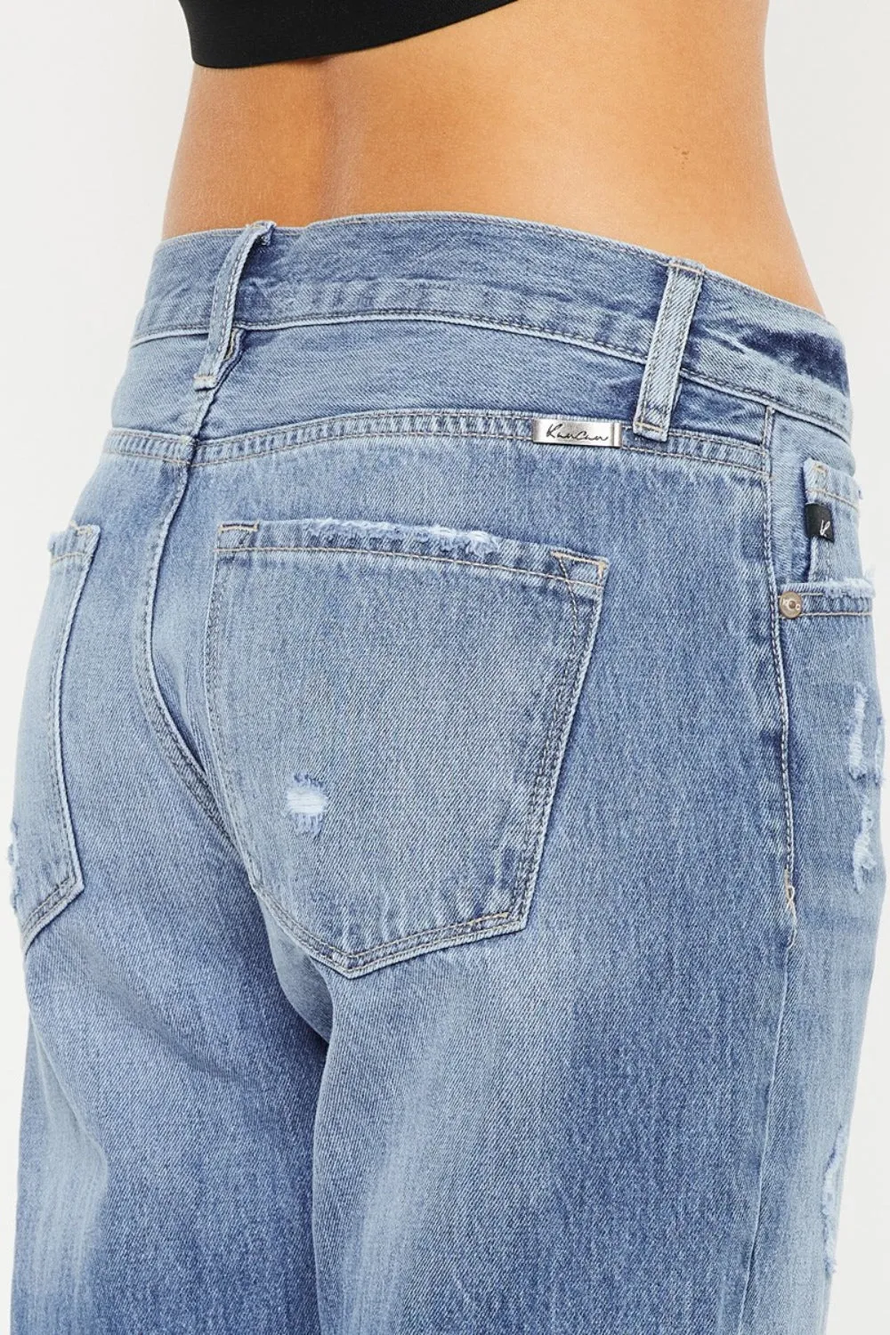 Women's Kancan Mid Rise Distressed Straight Jeans