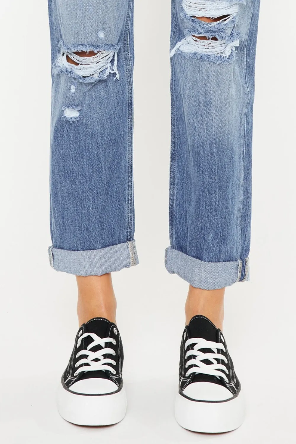 Women's Kancan Mid Rise Distressed Straight Jeans