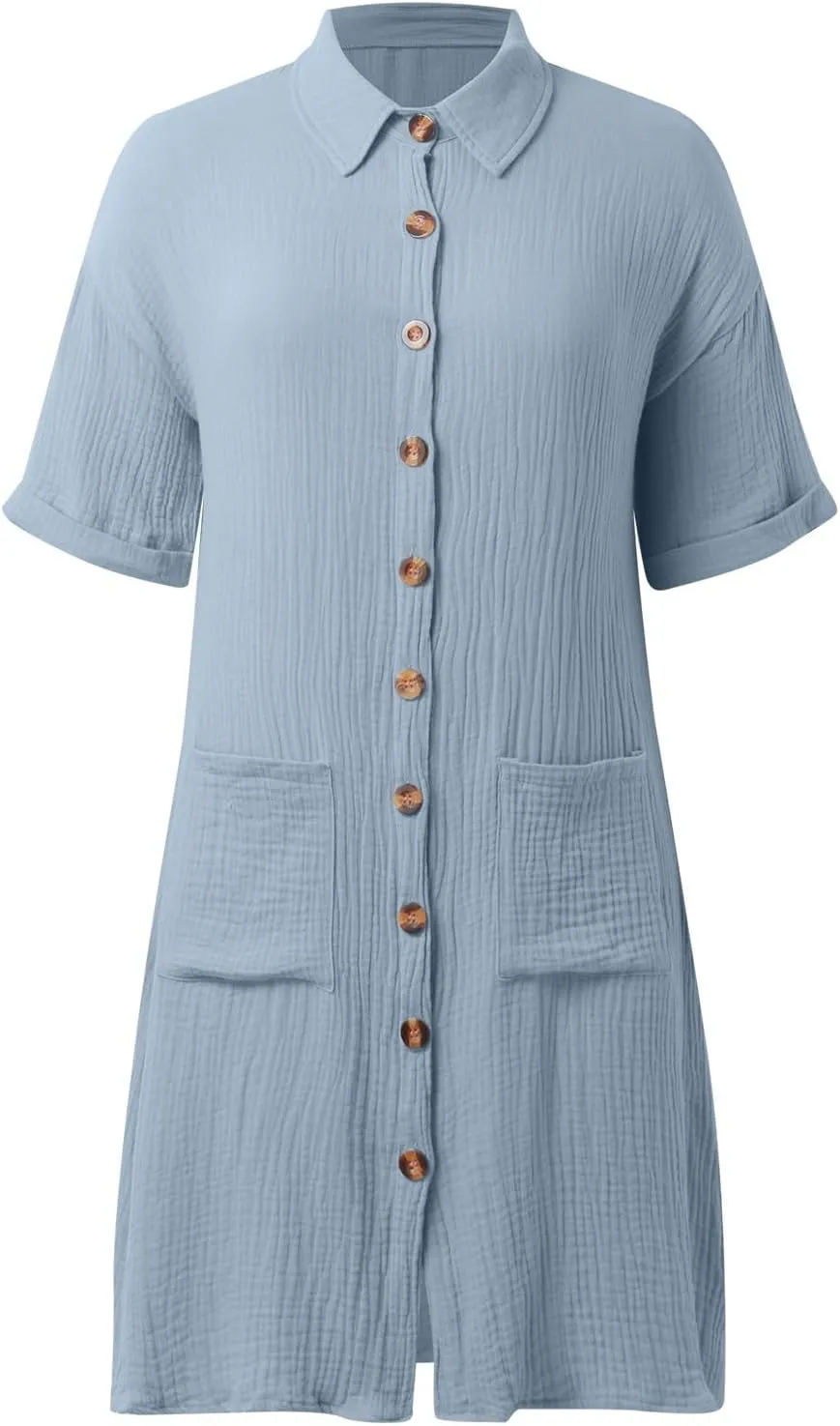 Women's Summer Dresses 2025 Cap Sleeves Button Down Solid Oversized Short Dress Tshirt Mini Dress with Pockets